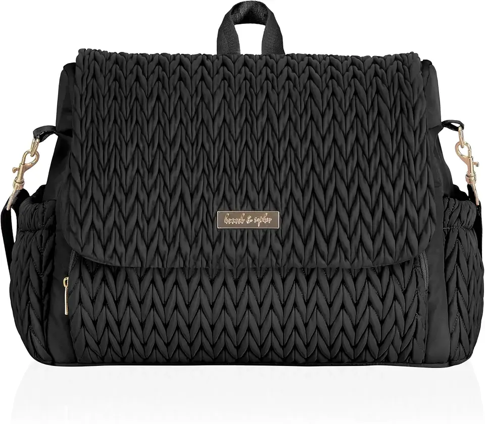 Hannah & Sophia Belle Convertible Baby Diaper Backpack & Bag in Black, Large Size, Dual Sided Water Resistant Changing Mat Included, Detachable Shoulder Straps, Easy To Use