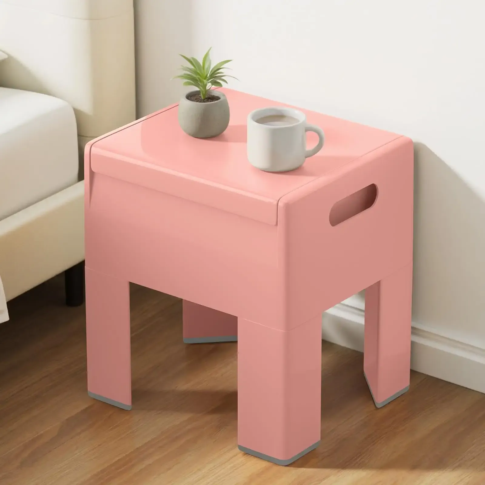 HOTEAGLE Storage Bench Seat 14 Inch Multi-Purpose, Ottoman with Flipping Lid & Detachable Legs for Living Room Bedroom, Holds Up to 220 lbs, Colorful Nightstand Pink