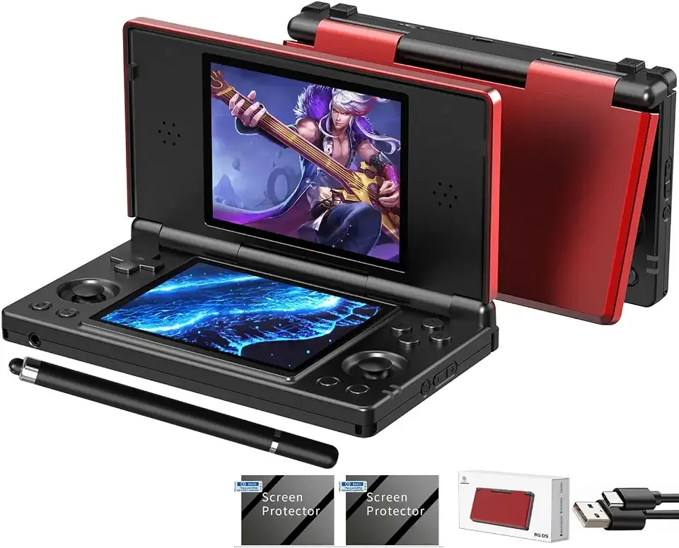 Aivuidbs RG DS Foldable Handheld Game Console RK3568 Anbernic RG DS Android 14 System two-Player Joystick Top and Bottom Dual Screen 4 inch OCA Full Touch Screen 4000mAh 3 + 32gb