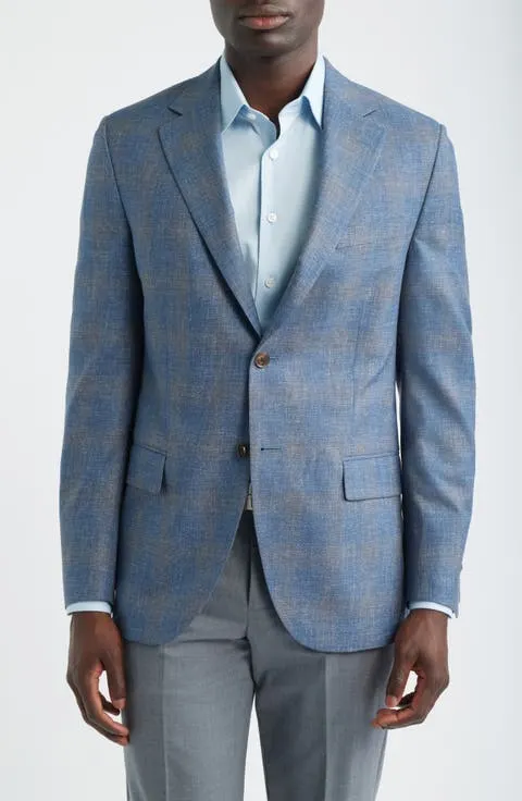 Hartford Classic Fit Blue Plaid Wool Sport Coat