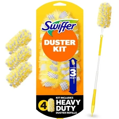 Duster Kit with 3 ft Extendable Handle, Heavy Duty Starter Kit with 4 Refills