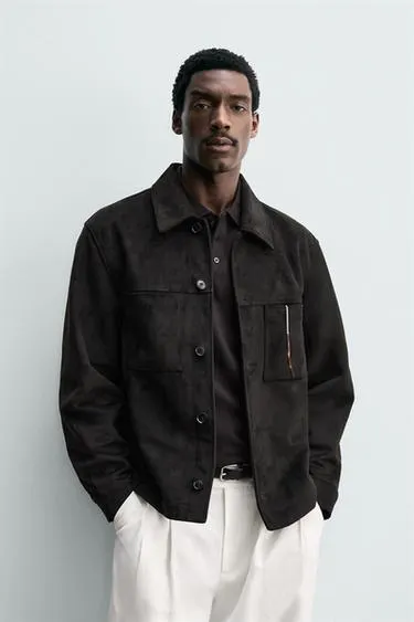 REGULAR FIT FAUX SUEDE OVERSHIRT