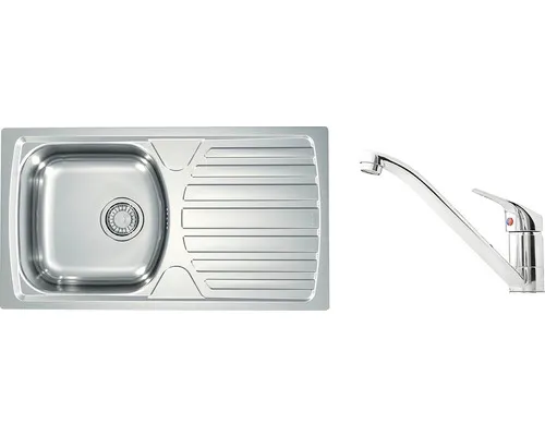 Nerezový dřez s baterií ALVEUS Basic 170 Natur 780x435x0,6 mm + baterie Riviera SETA259