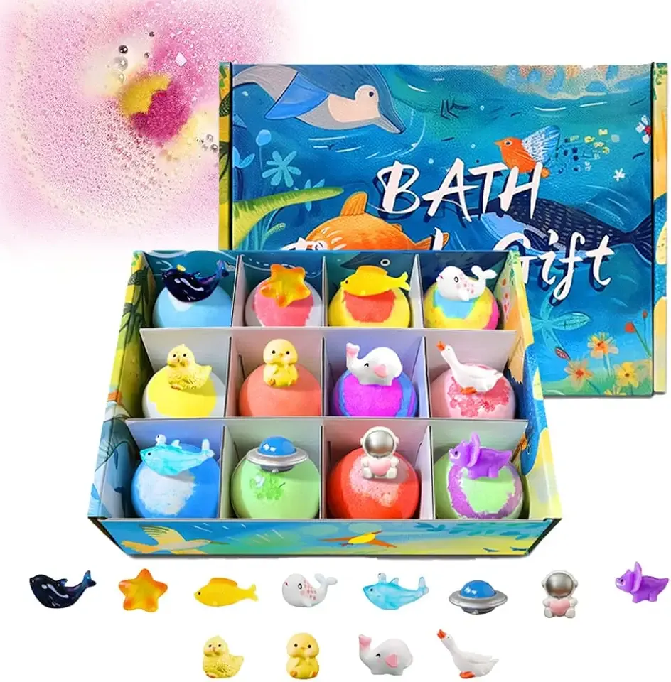 2026 Upgraded Bath Bombs with Surprise Inside, 12-Pack Ocean Toy Bath Salt Ball Sleeve Box Bath Bombs, Easter Basket Stuffers Easter Egg Fillers (Sea Animal 12pcs)