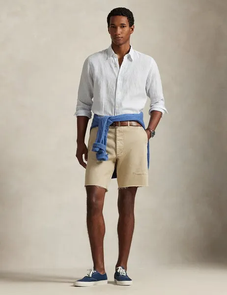 Custom Fit Striped Linen Shirt White Blue