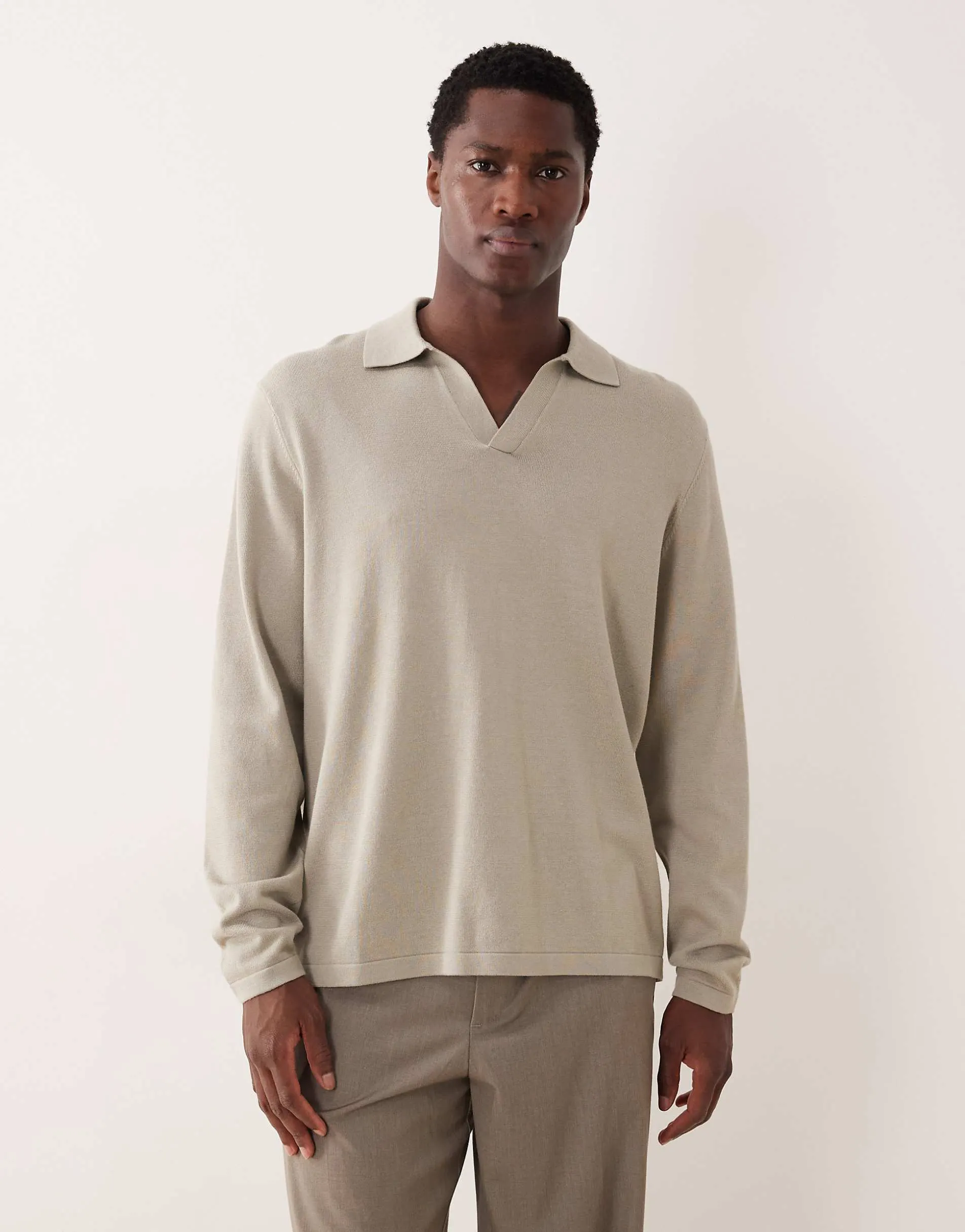 ASOS DESIGN relaxed knitted notch neck polo shirt in sage green