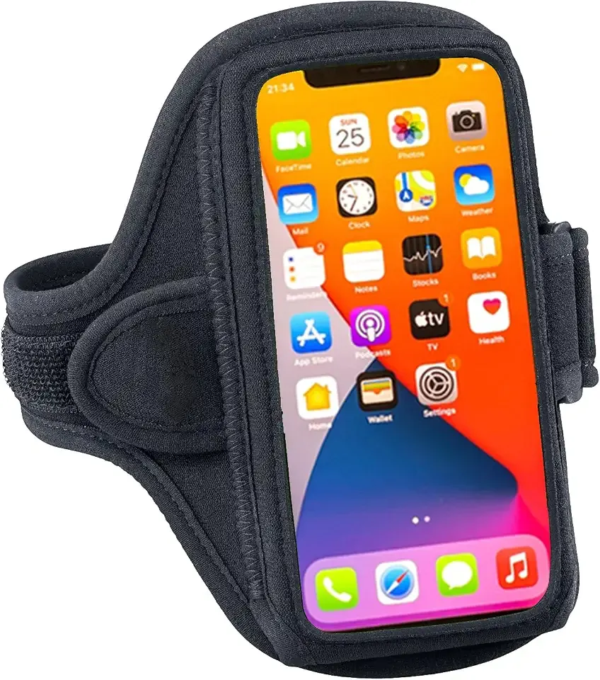 Tune Belt AB91 Running Armband – Flexible, No-Slip Holder for Large Phones | iPhone 17/16/15/14/13/12 & Pro, Sweat-Resistant, Comfortable, Stretchy, Adjustable Band, For Jogging & Workouts