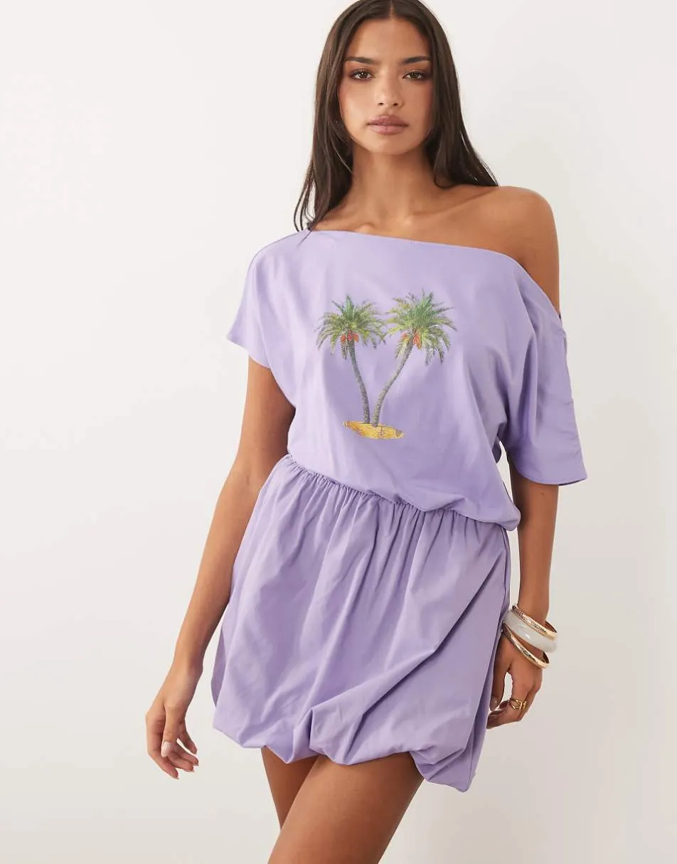 ASOS DESIGN printed palm tree dress in lilac
