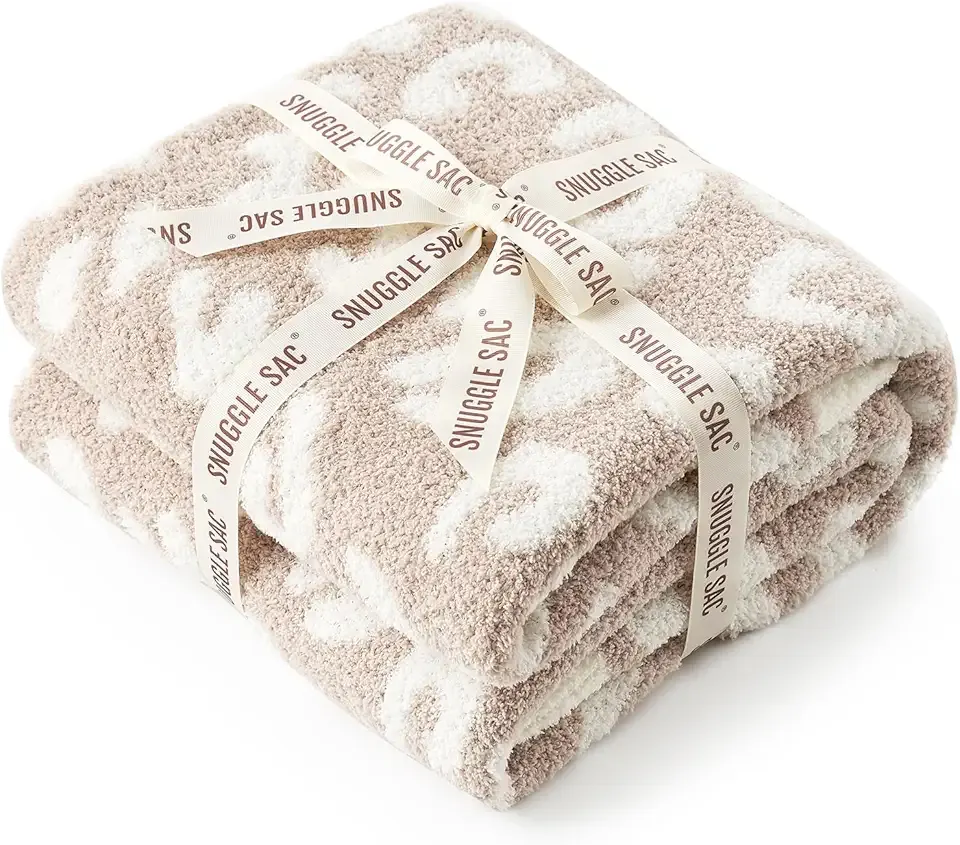 Snuggle Sac Leopard Throw Blanket for Couch Bed Sofa 50x60 inches, Reversible Beige Leopard Blanket Ultra Soft Cozy Blankets for Women Mothers Birthday Gifts