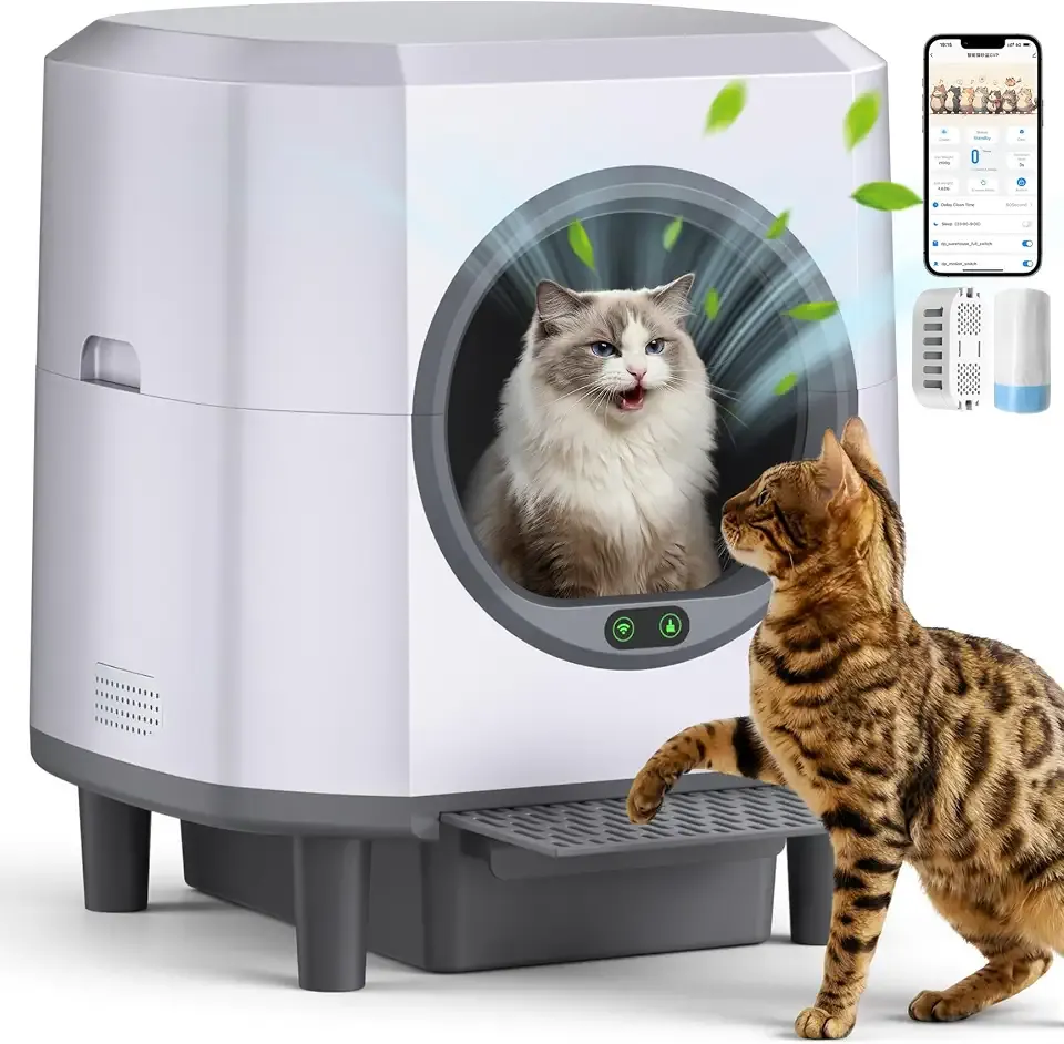 Self Cleaning Litter Box,90L Automatic Litter Box Self Cleaning with App-Control,Odor Control,Safety Sensor,Garbage Bags for Multiple Cats, Large Cat(White)