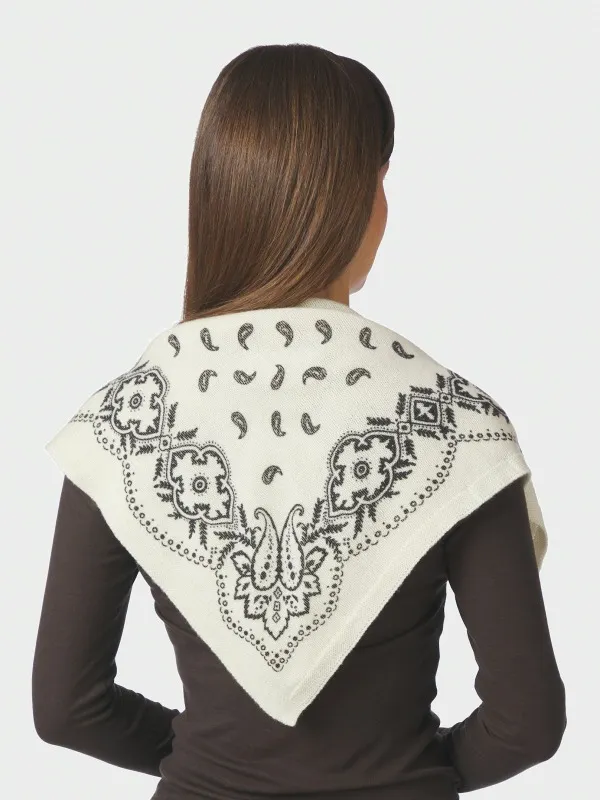 Adelina Paisley Knit Scarf Off White