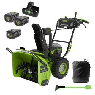 Greenworks 80V 24" Dual-Stage Snow Blower w/ Heated Handles, Three (3) 4.0 Ah Batteries & Dual-Port Charger