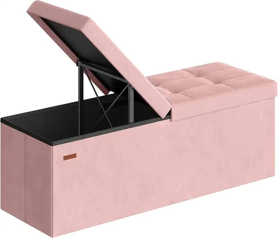 Mazie Collection - 43 Inches Storage Ottoman, Foldable Storage Bench with Flipping Lid, 660 lb Load Capacity, for Entryway, Living Room, Bedroom, Velvet Fabric, Jelly Pink ULSF078SA01