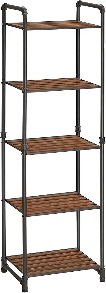 Bathroom Shelves, 5-Tier Storage Rack, Plant Flower Stand, 15.6 x 12.2 x 51 Inches, for Living Room, Balcony, Kitchen, Rustic Brown and Black UBSC25BXV2