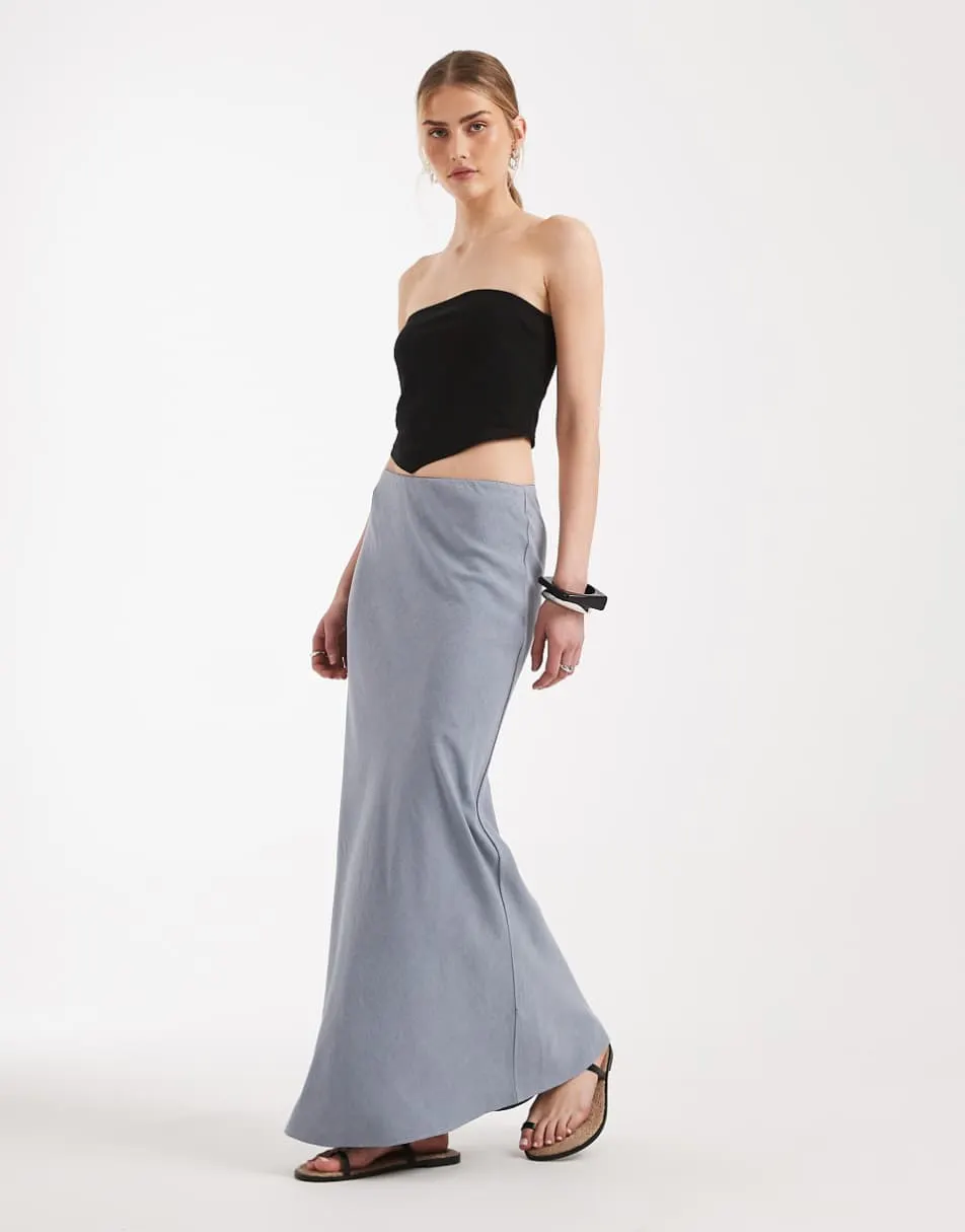 ASOS DESIGN linen bias midaxi skirt in blue