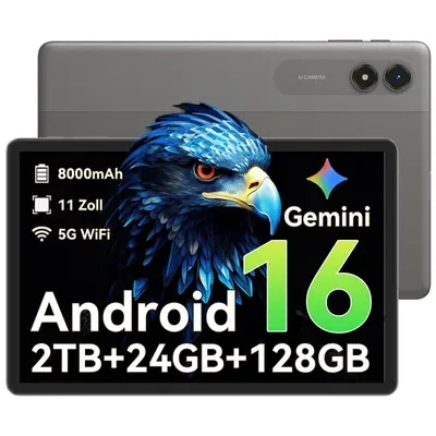TABWEE Tab 50 Tablet Android 16 und Gemini-KI, 11", 5G wifi, HD+ Display, 24GB(6+18)RAM, 128GB + 2TB erweiterbar, 8000mAh Reverse Charging