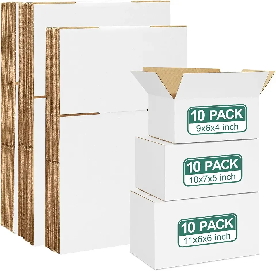 Eupako 30 Pack Small Shipping Boxes Assorted Sizes, White Corrugated Box Mailers, 9x6x4 & 10x7x5 & 11x6x6 10 PCS Each Small Boxes, Cardboard Boxes for Packaging Small Business, Mailing