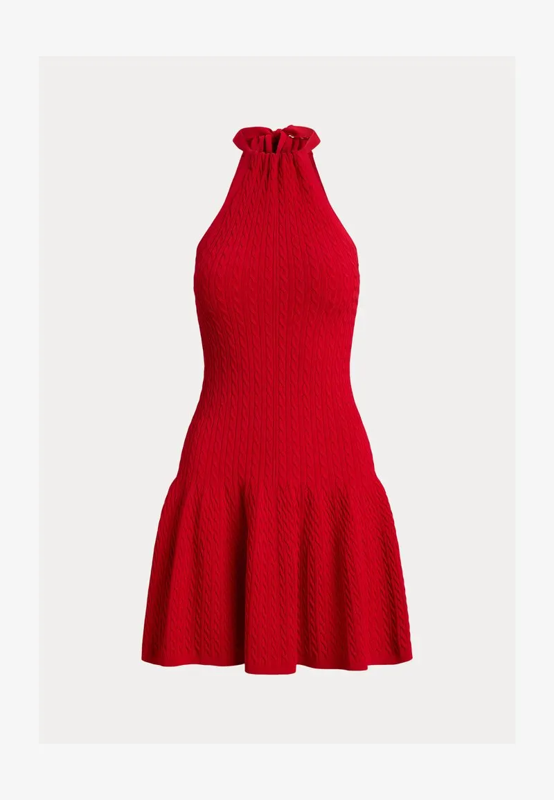 CABLE-KNIT HALTER DRESS - Strikket kjole - cruise red