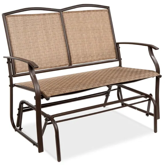 Best Choice Products 2-Person Outdoor Swing Glider, Steel Patio Loveseat, Bench Rocker w/ Armrests - Brown
