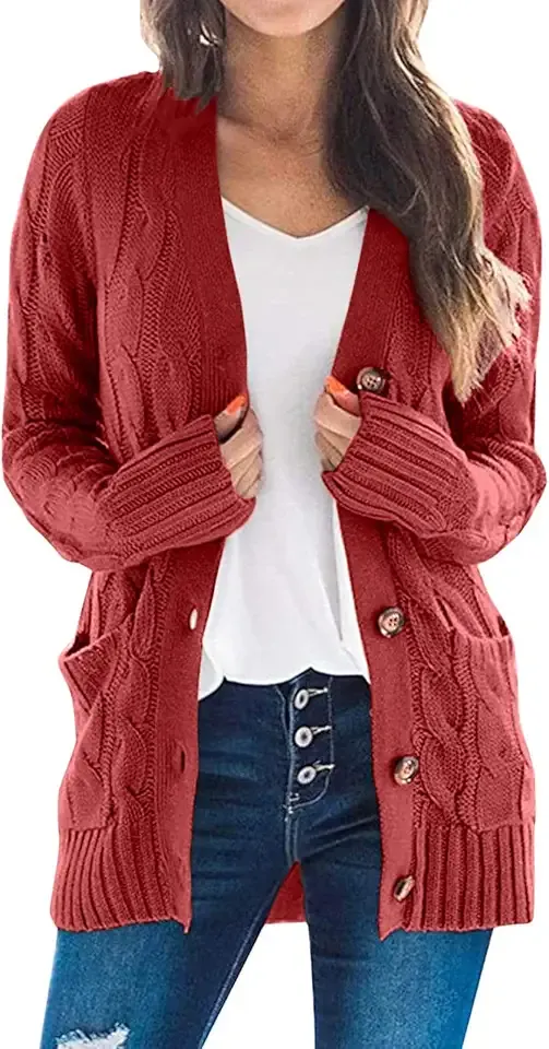Cardigan Sweater for Women Open Front Button Sweaters with Pockets Long Sleeve Button Down Cardigans Sweaters