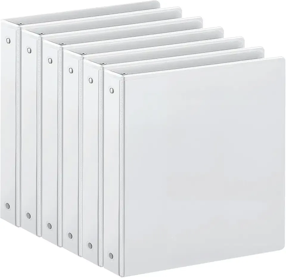 SUIN 1-inch 3 Ring Binder with 2 Interior Pockets, 1''Durable Binders Holds US Letter Size 8.5'' x 11'' Paper - Versatile Binders for Office, Home, and School Use, 6 Pack White