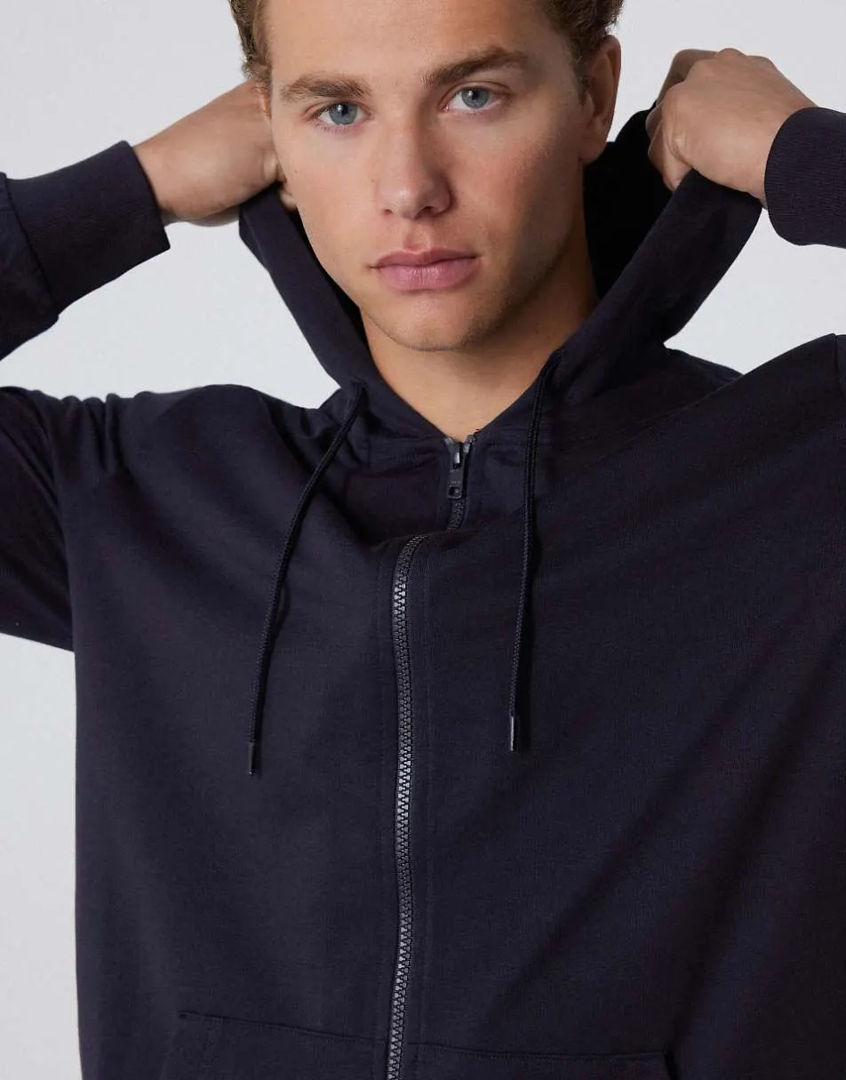 Tezenis Long-sleeved zip-up hoodie in dark blue