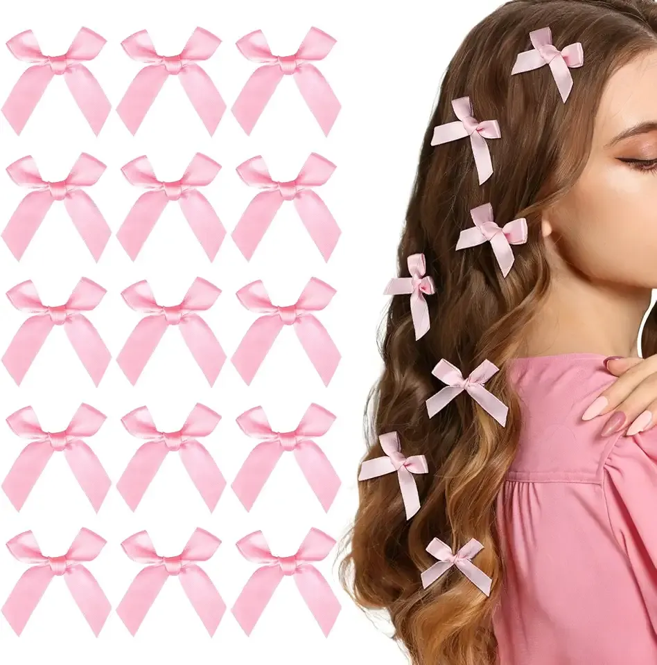 LEOBRO Bow Hair Clips, 15pcs Pink Bows for Hair, Hair Bows for Girls, Mini Bow Clips, Pink