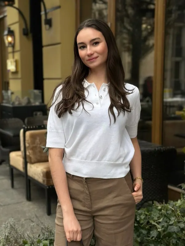 Borgny Linen Knit Top White