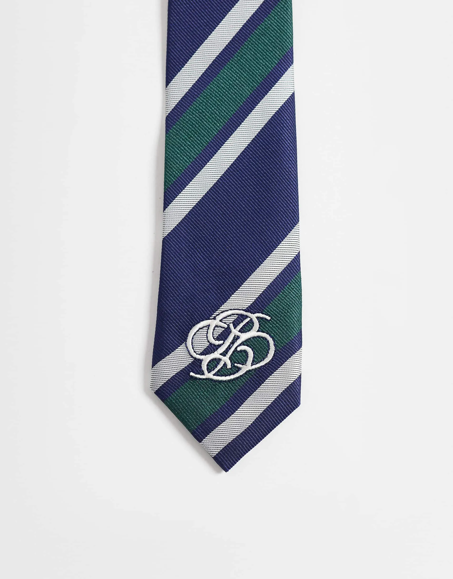 Prohibited stripe logo tie in navy & green