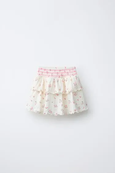 FLORAL DENIM BERMUDA SKIRT