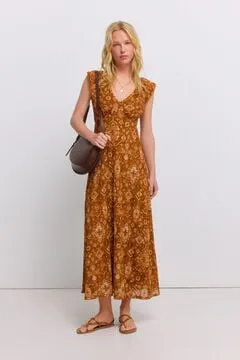 Vestido midi estampado volante