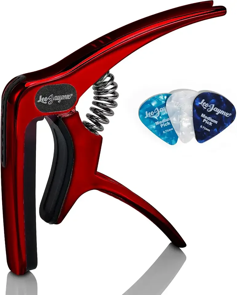 Leo Jaymz Heavy Duty Guitar Capo for Acoustic/Electric Guitars, Guitar Clip made of Zinc Alloy Metal, Guitar Clamp for Bass Classical Guitar, Ukulele, Mandolin,Banjo (Shadow Red)