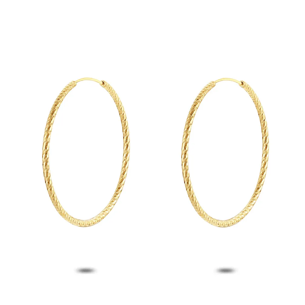 Oorringen in 18kt verguld zilver, gehamerd, 33 mm