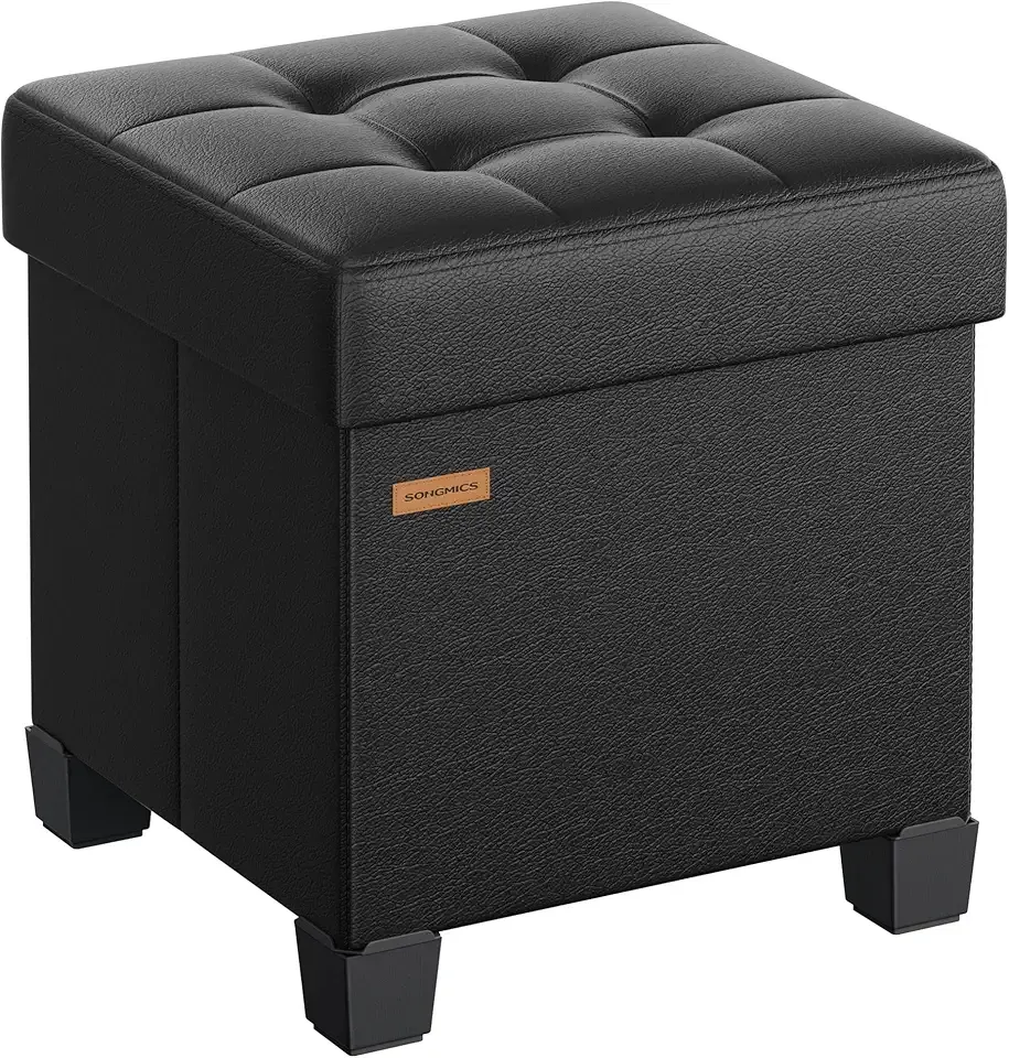 Storage Ottoman, Cube Ottoman with Legs, 15 x 15 x 15.7 Inches, Footstool, Footrest, 10 Gal. (37 L), Synthetic Leather, for Bedroom, Living Room, Dorm, Ink Black ULSF0512B02
