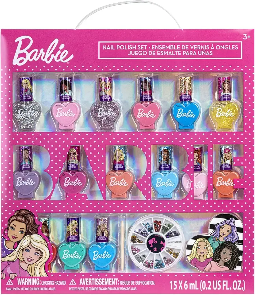 Barbie Nail Polish Set, 15-Piece Peel-Off with Toe Spacers, Ages 3+