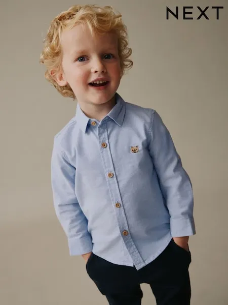Mid Blue Character Long Sleeve Long Sleeve Oxford Shirt (3mths-7yrs)