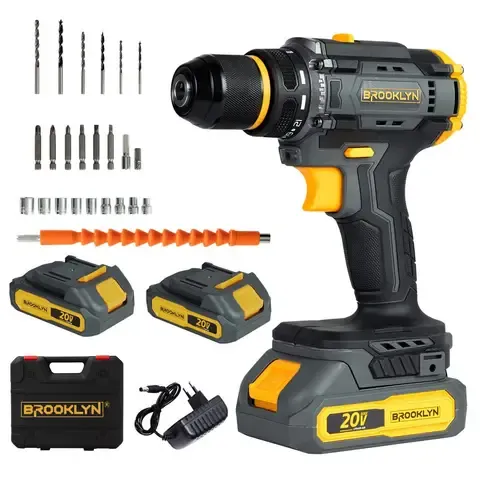 Taladro Atornillador Inalambrico 20v + 2 Baterías - Amarillo