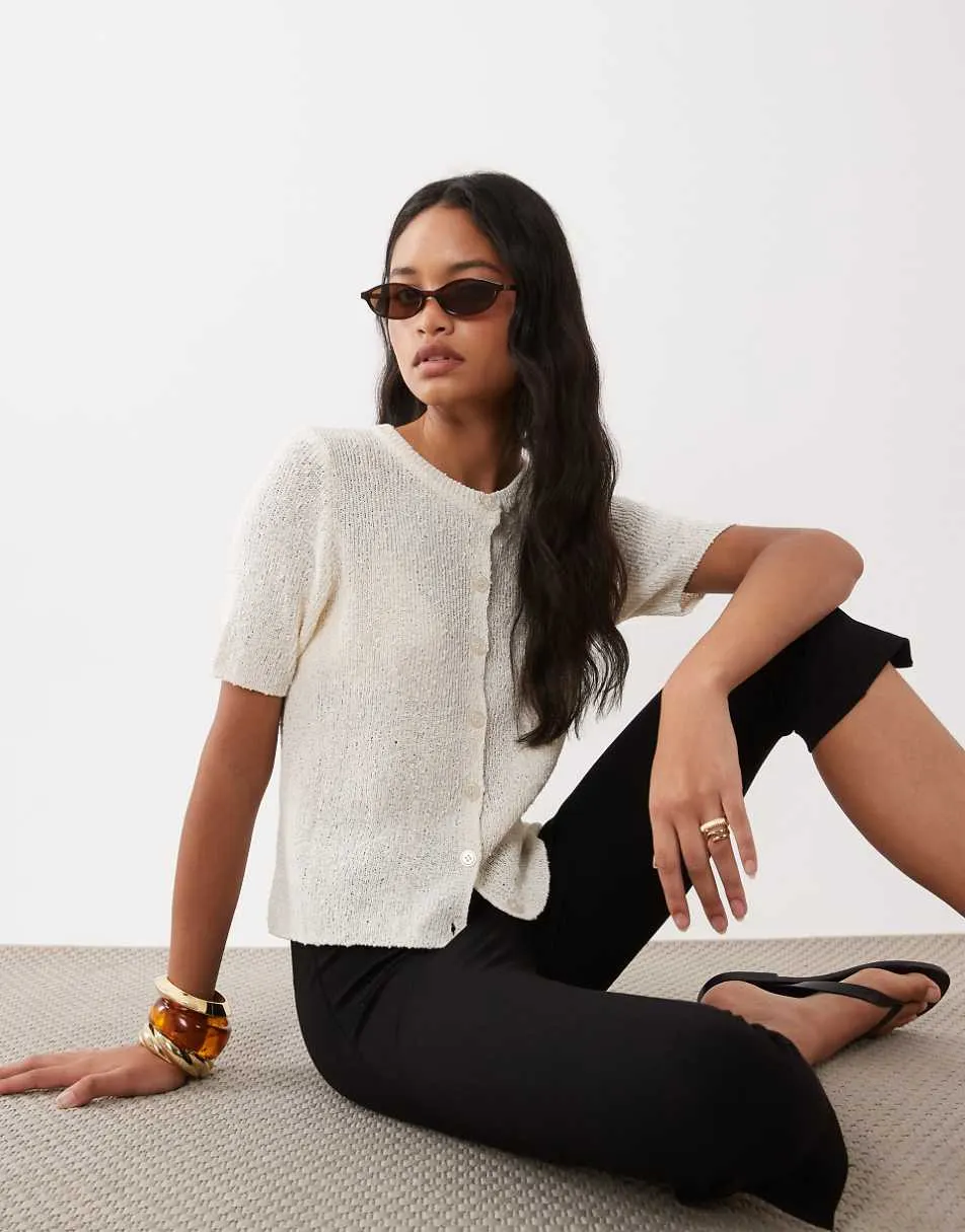 ASOS DESIGN relaxed short sleeve slub cardigan in cream