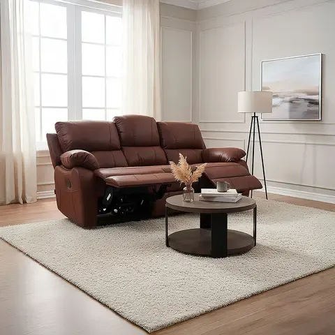 Sofá Reclinable Orson 3 Cuerpos Tela Manual Brandy