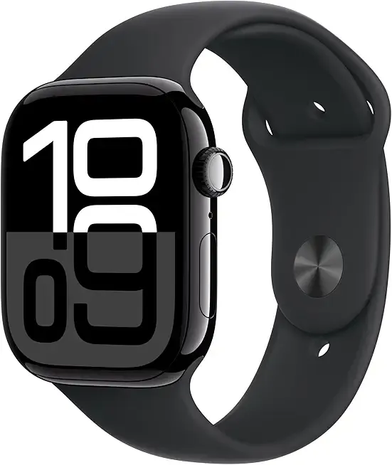 Apple Watch Series 10 [GPS 46mm case] Smartwatch with Jet Black Aluminum Case with Black Sport Band - M/L. Fitness Tracker, ECG App, Always-On Retina Display, Water Resistant