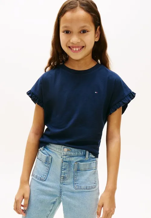 ESSENTIAL RUFFLE CUFF RELAXED TOP - T-shirts - dark night navy