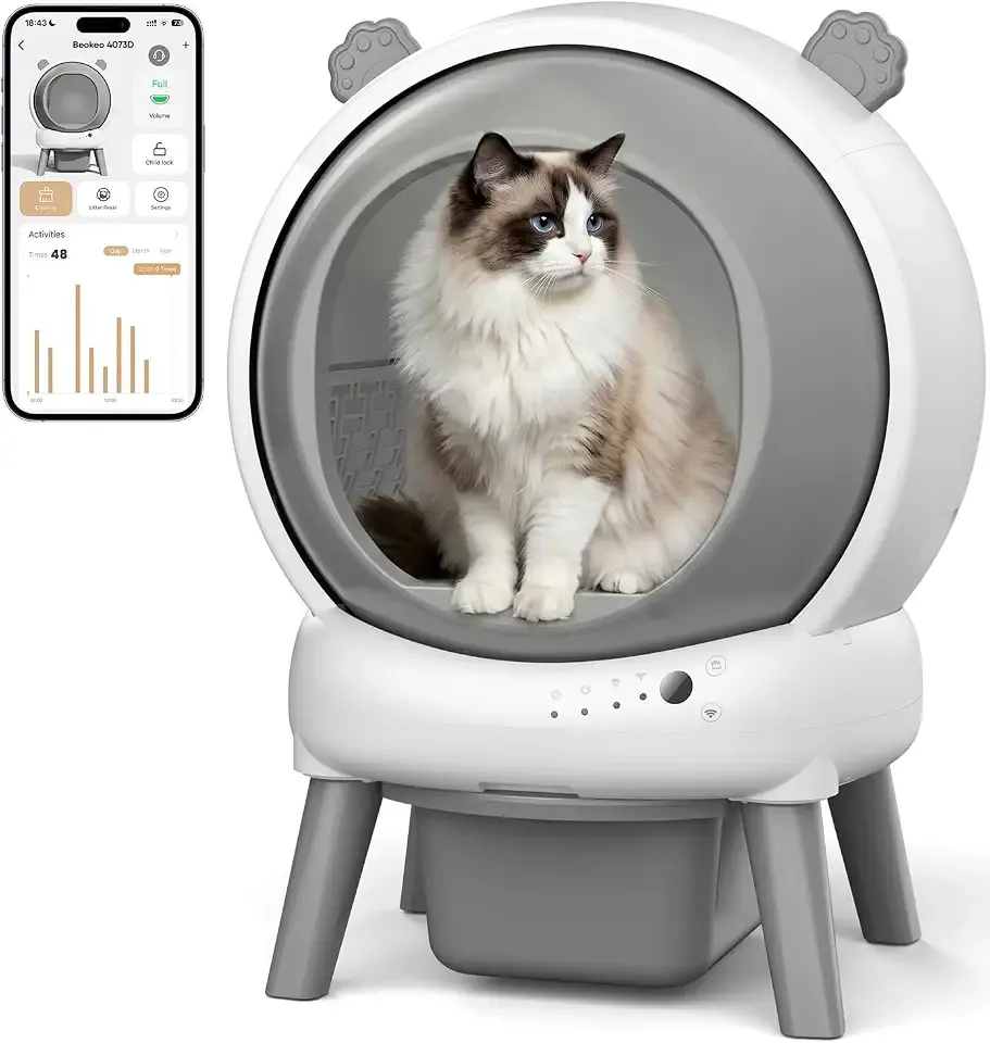Self Cleaning Litter Box for Multiple Cats, 15L Large Automatic Litter Box with Smart APP Control, 35dB Ultra-Quiet Self-Cleaning Cat Litter Box, Dual Safety Infrared Sensors, Smell-Free, Gray-A