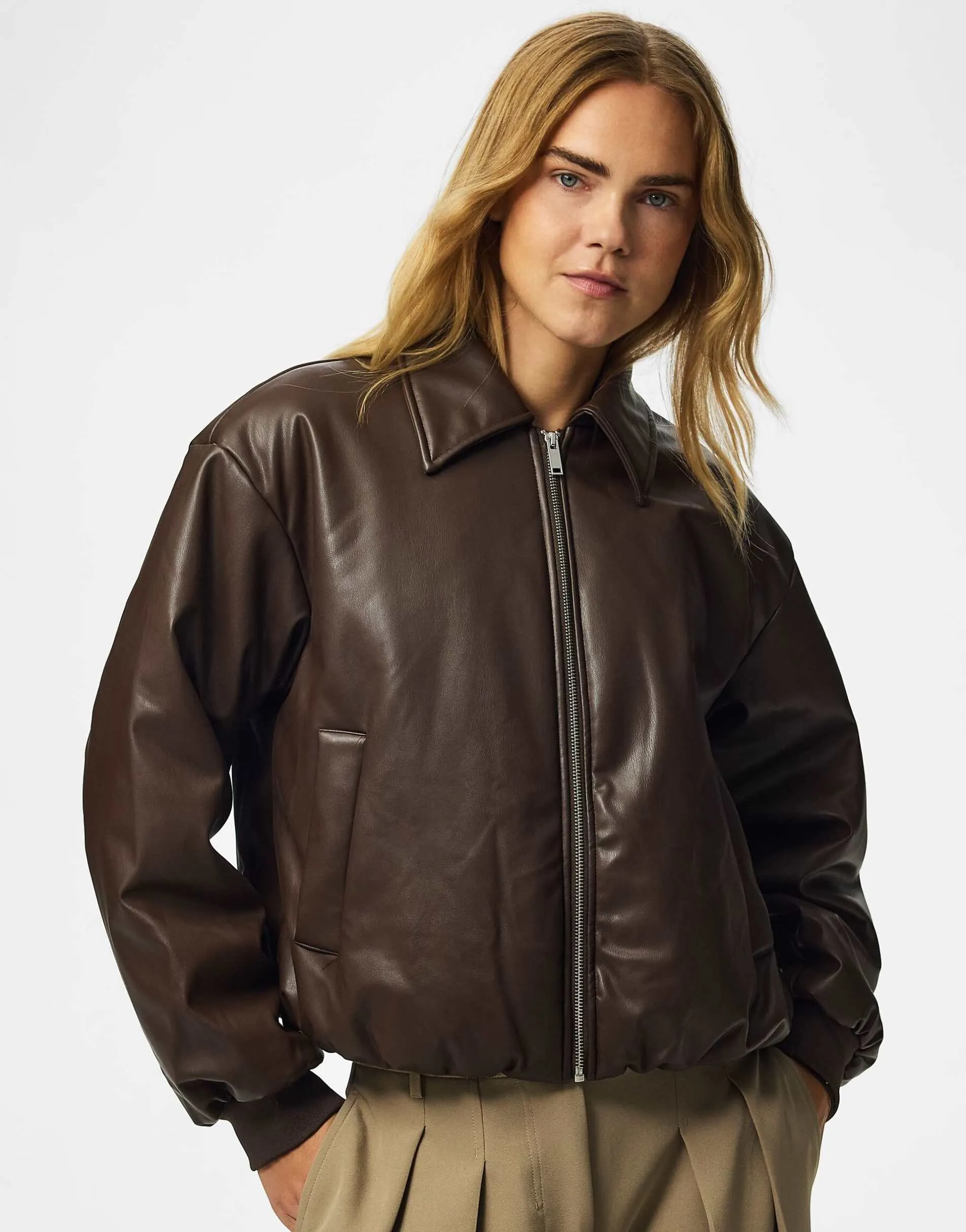 Pieces Bomber jacket in hot fudge1