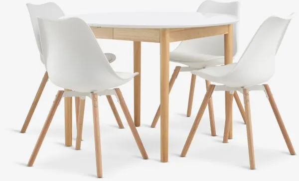 MARSTRAND + KASTRUP MARSTRAND Ø110 tafel wit + 4 KASTRUP stoelen wit