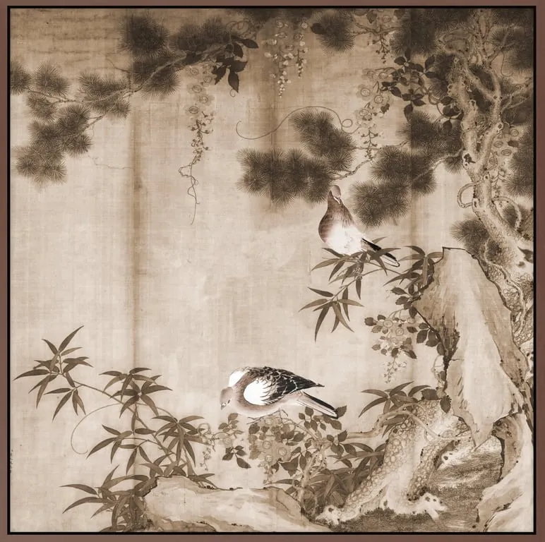 Canvas Pigeons sur une branche 100 x 100 cm, m/brun svevelist