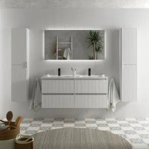 Mueble de Baño KIRA 120cm Blanco Mate 4 cajones Lavabo 2 pozas Porcelana