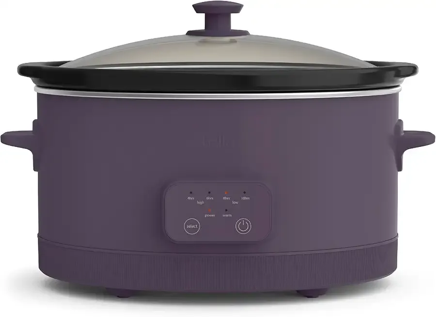 6.0 Qt Programmable Slow Cooker, Ceramic Nonstick Coating, Adjustable Temperature & Cooking Times, Dishwasher Safe Stoneware Pot & Tempered Glass Lid, Tangle Free Cord Wrap, Plum