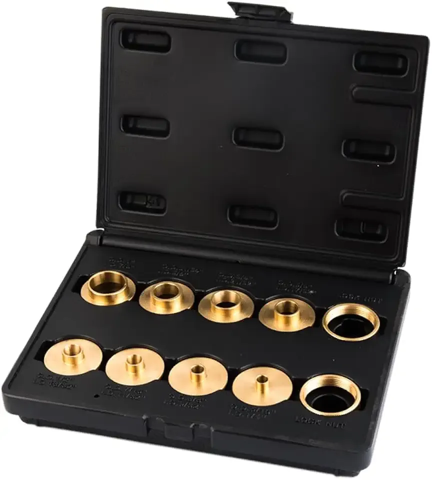 O'SKOOL Router Bushing Set, Brass Template Guide Bushings, 10-Piece | 5/16 Inch To 1 Inch Sizes, Fits 1-3/16 Inch Router Sub-base, Porter Cable Style, 2 Lock Nuts