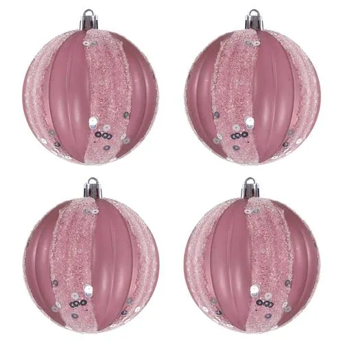 Enchanted Forest® 80mm Magenta Sequin-Striped Shatterproof Ornaments - 4 Pack
