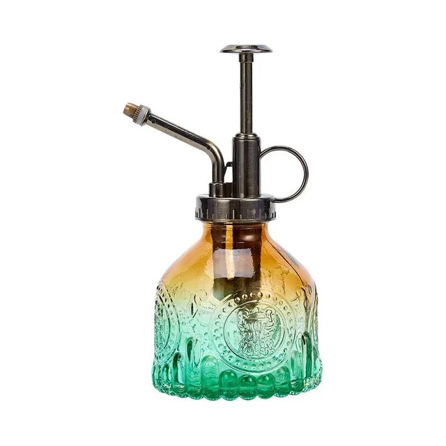 Vaporizzatore vintage in vetro per piante (con pompa) – Piccolo vaporizzatore per piante da interno ed esterno – Gradiente giallo-verde